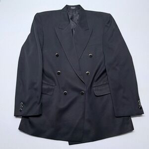 SoHo Collections Mens Double Breasted Blazer Black Gold Rim Buttons Size 42